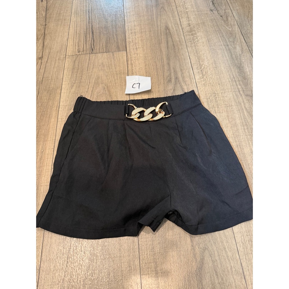 Black High Waisted Dress Shorts with Gold Chain Detail Size Small
